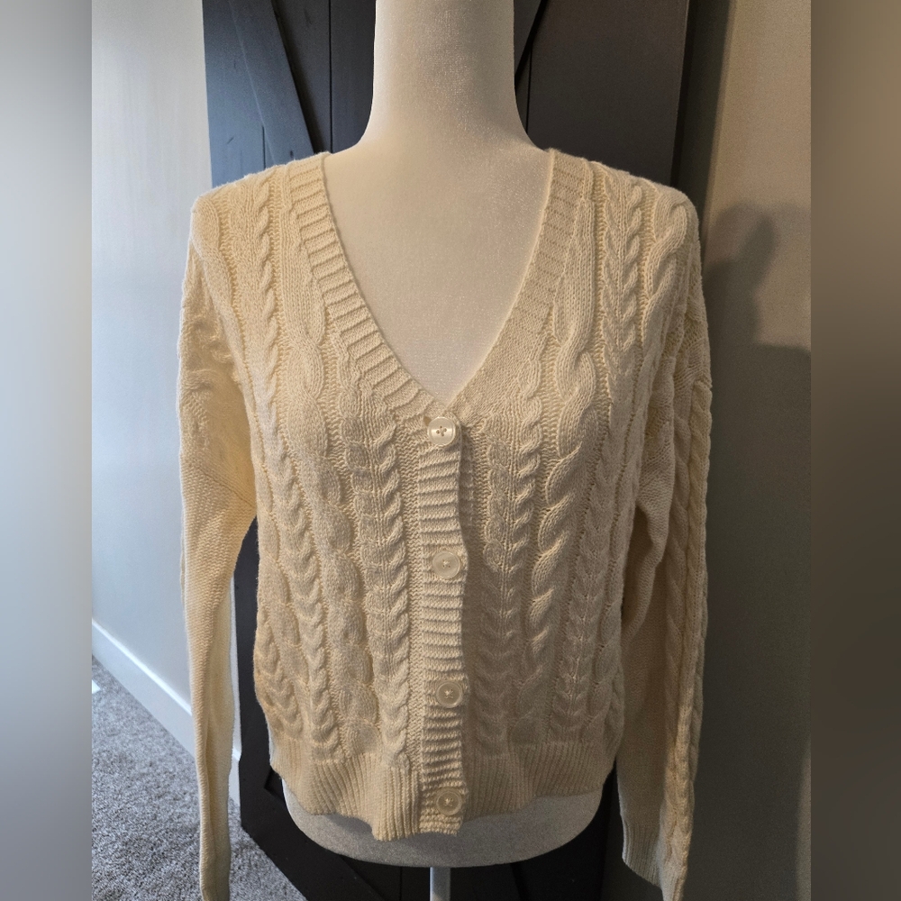 Aeropostale Women's Ivory Cable Knit Cardigan
